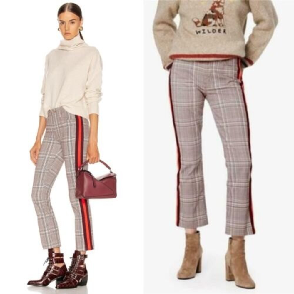 Mother The Insider Ankle Plaid Kick Flare Crop Mid Rise SZ 24 Plum Pink …